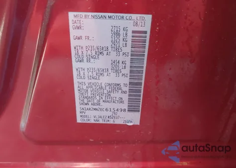 2014 Nissan Pathfinder Sv from USA, damaged, VIN 5N1AR2MN2EC615498